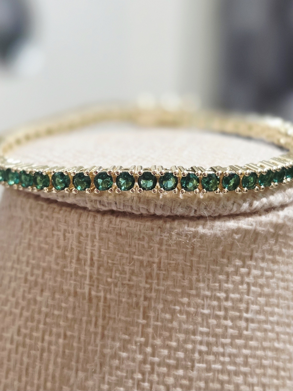 Gold Tennis Bracelet with Emerald Green Stones